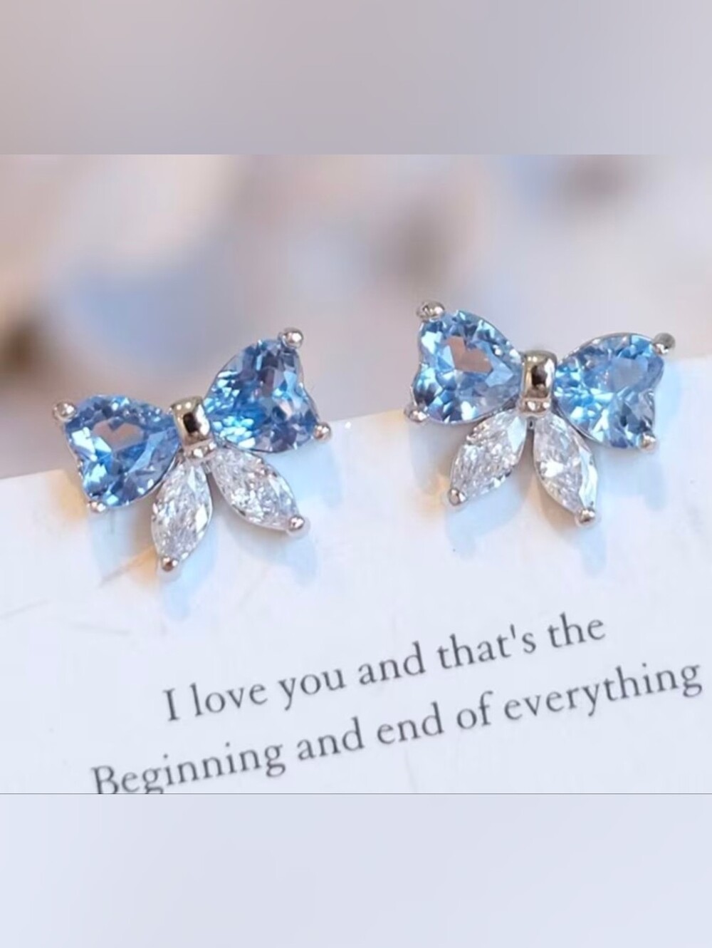 $8 Each Or Bundle 5/$20 Blue Crystal Bow Stud Earrings